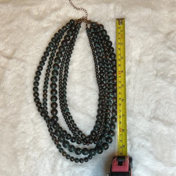 Multi Strand Patina Beaded Ajustable Necklace - Picture 8 of 9